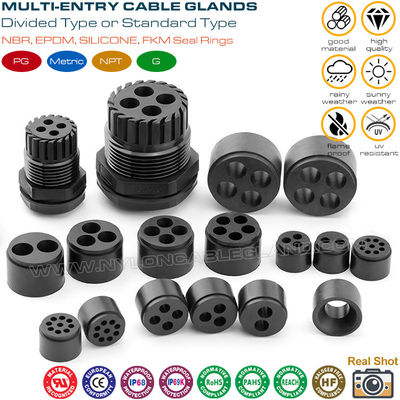 Multi-hole (Multi-entry) Plastic IP68 Cable Glands with PG & Metric Threads for Electrical Enclosures
