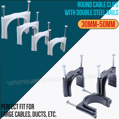 Ø2.5mm~25mm Cable Clips Plastic with Single Nail, Ø30mm~50mm Round Cable Clips with Double Nails for Cable Management