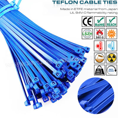 ETFE Blue Cable Tie 3.6x200mm, 94V-0 Fireproof Teflon Cable Tie Temperature Resistant Tefzel Cable Tie for Harsh Environments