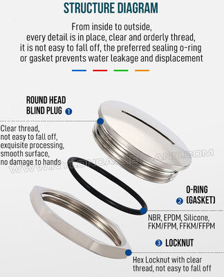 Nickel-Plated Brass Metal Blind Plug IP68 c/w Locknut & O-ring, Hex or Round, PG7-PG48, for Sealing Control Boxes