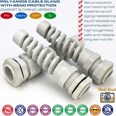 Kunststof PG kabelwartels met anti-knik, PG7~PG21 anti-buig nylon spiraal kabelbeschermers