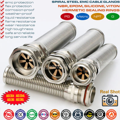 EMC RVS kabelwartels met NPT schroefdraad (IP68) met spiraalvormige flexibele beschermer