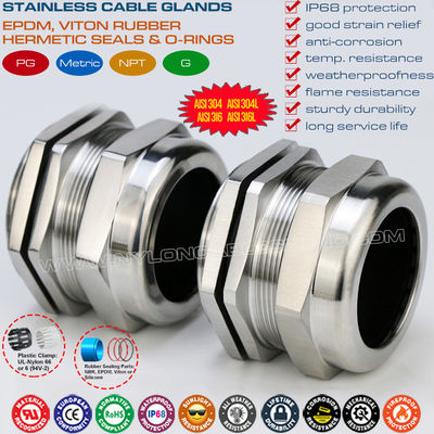 304, 316, 316L roestvrijstalen PG36 kabelwartel, IP68 waterdichte verstelbare wartel connector voor bereik van 25-33 mm