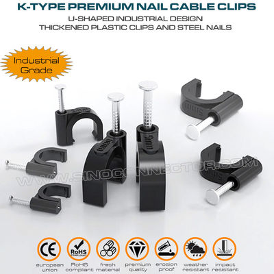 Nagelklemmen (spijkerclips, kabelclips, kabelklemmen met spijkers), polyethyleen, zwart/wit, U-vormig, K-type, 4mm~32mm, voor kabelbeheer