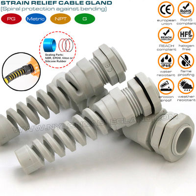 Kabelwartel spiraal /flexibele kabelwartel kabelklier met trekontlasting nylon (polyamide) 6 PG11 IP68 voor 5-10mm kabel