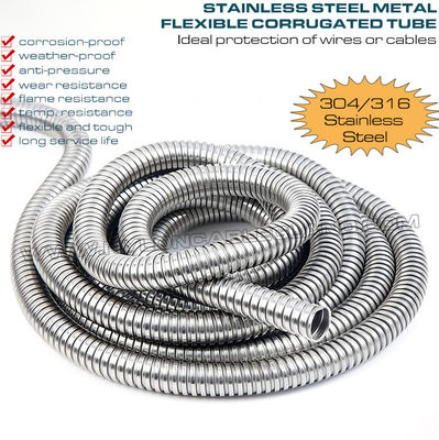 Flexibele gegolfde buis ribbelbuis balg DN20 van roestvrij staal 304/316 (Ø20mm x Ø24.3mm), 50 meter/haspel, voor bescherming van kabels