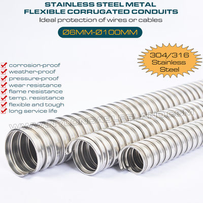 Metalen flexibele gegolfde buizen Ø6mm~Ø100mm, 316 & 304 roestvrijstalen gegolfde pijpen Axiale spanning 36 kgf~600 kgf voor draadbescherming