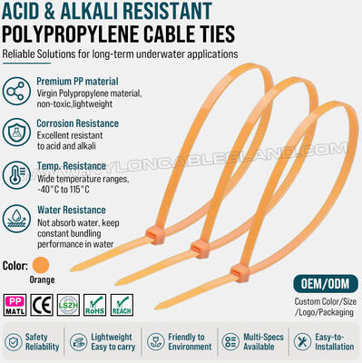 Polypropyleen (PP) kabelbinder 3,6 x 200 mm, uitstekende bestendigheid tegen chemicaliën, zuren en logen, lage wateropname, voor de aquacultuursector