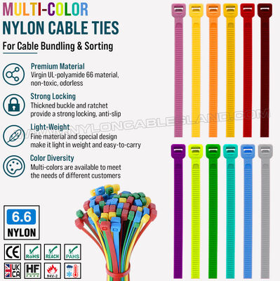 Kleuren kabelband 200 mm x 4.8, 3~50mm Verstelbare Nylon 66 Multicolor Zip Tie (222N / 50LBS) voor kabelvisueel beheer