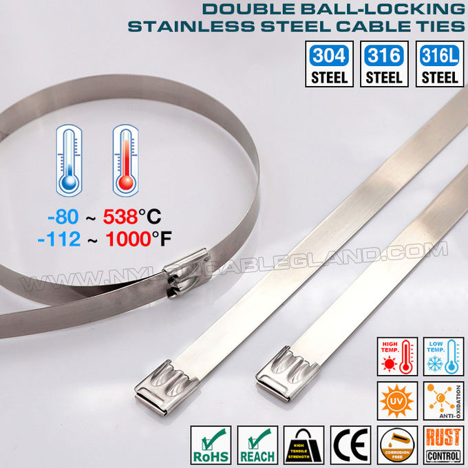 Metal Cable Ties with Two Locking Balls, 350~1100mm Lengths, 12mm & 16mm Widths, Ø25~278mm