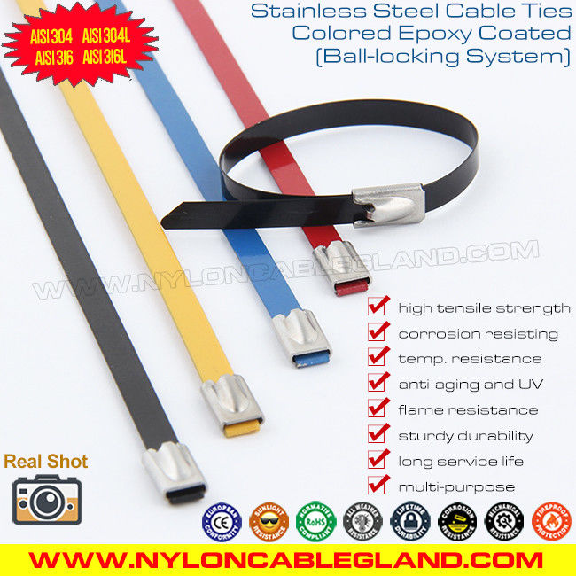 PVC gecoate roestvrijstalen kabelbinders met kogelvergrendeling, 304, 316 nylon gecoate stalen stahovací pásky en metalen sťahovacie pásky